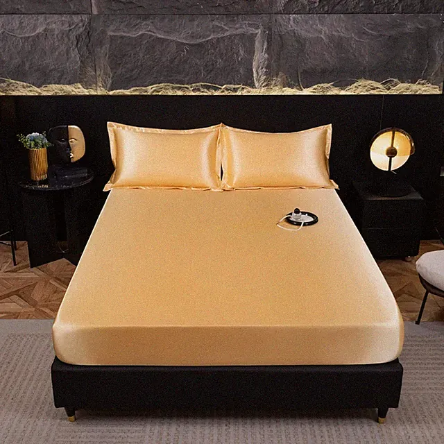 1pc Silky Satin Mattress Protector Cover Bed Cover Solid Color Fitted Sheet