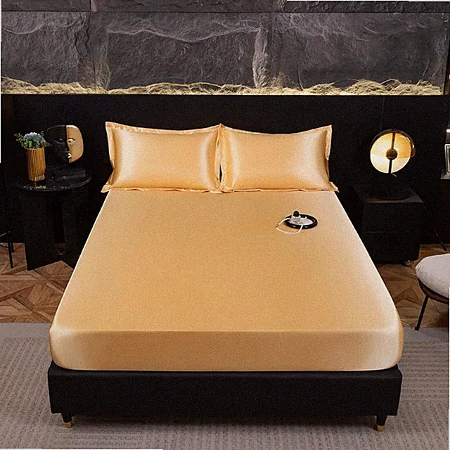 1pc Silky satin Waterproof Mattress Protector Bed Cover Solid Color Fitted Sheet