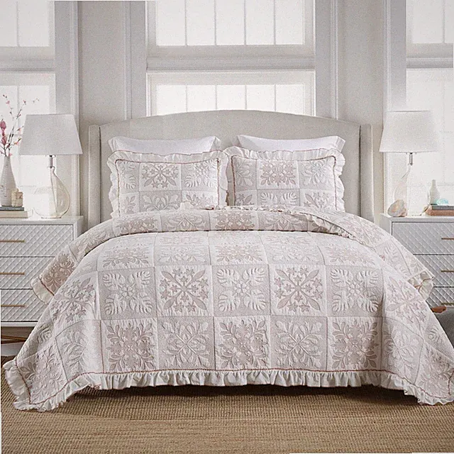 3-Piece Cotton Oversized Bedspread Set Coverlet Set Lightweight Quilt Set TJ