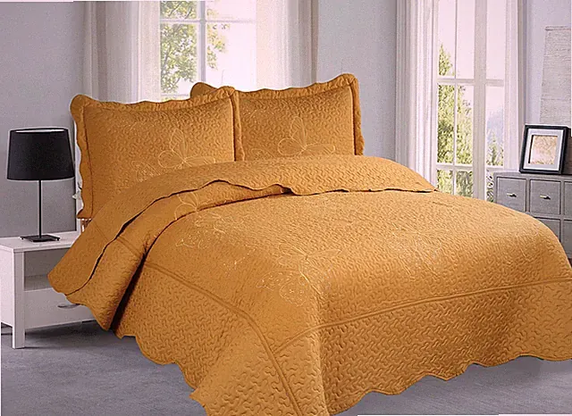 3PC Set Solid Stippling Stitch Embroidery Butterflies Bedspread Bed Quilt/Shams