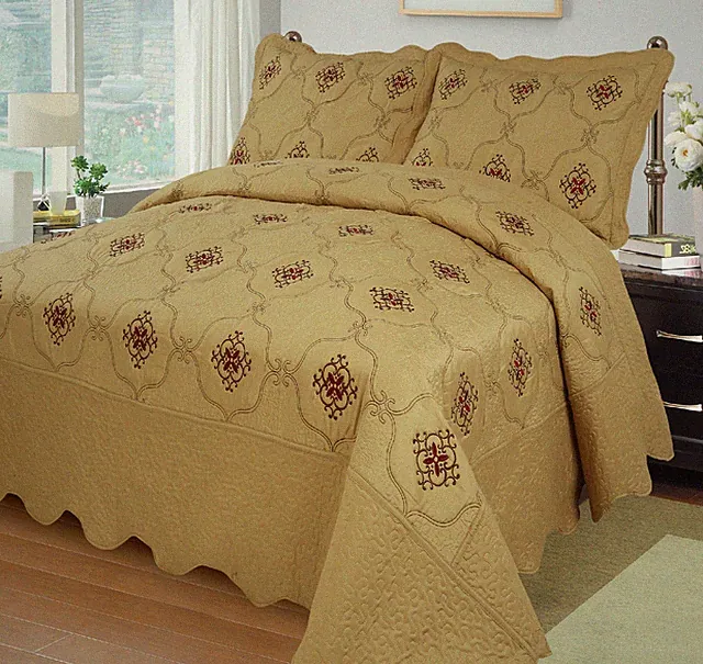 3Pcs Embroidery Quilts Bedspreads Set Bedding Coverlet Set Queen Oversized, Emma