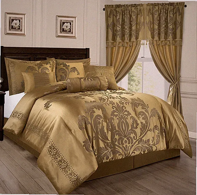 Chezmoi Collection 7-Piece Royal Floral Jacquard Woven Comforter Set, Gold