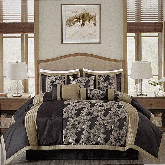 Chezmoi Collection Luxury 7-Piece Jacquard Hibiscus Floral Bedding Comforter Set