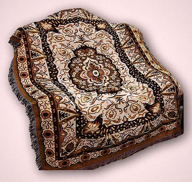 DaDa Bedding Elegant Golden Persian Rug Floral Tapestry Throw Blanket, 50” x 60”