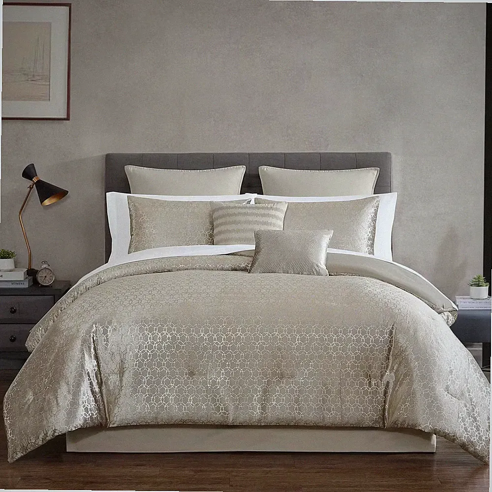 Hallmart Collectibles 12pc King Harlan Bedding Set Gold