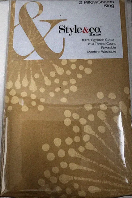 KING Pillow Shams 210 Thread Count Egyptian Cotton Celeste Gold Style & Co. NEW