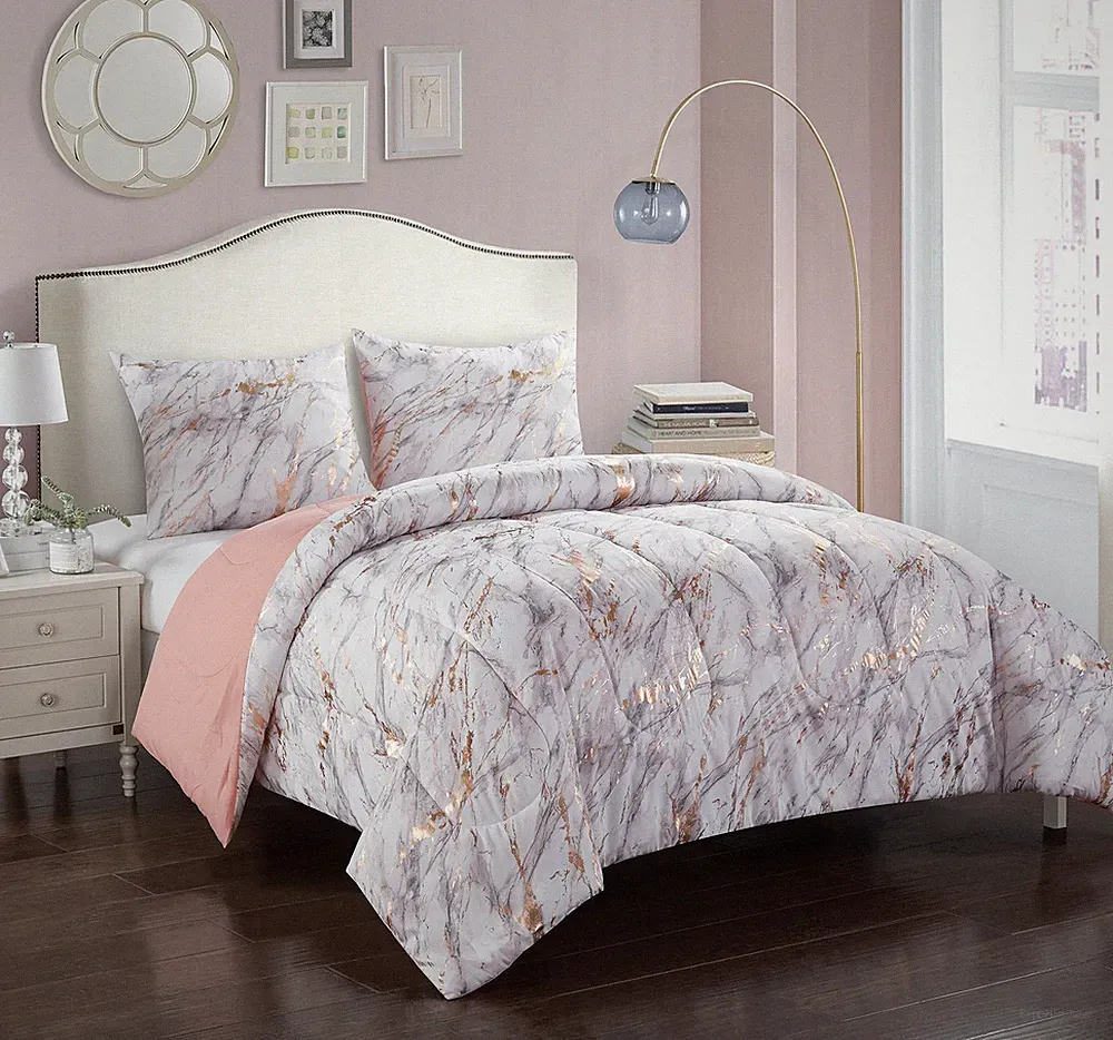 Marble Comforter Set Full/Queen in Rose Gold - Stylish Bedding for Home