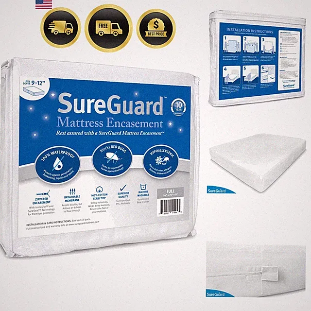 Mattress Encasement Waterproof Bed Bug Proof Hypoallergenic Fits 9-12 in