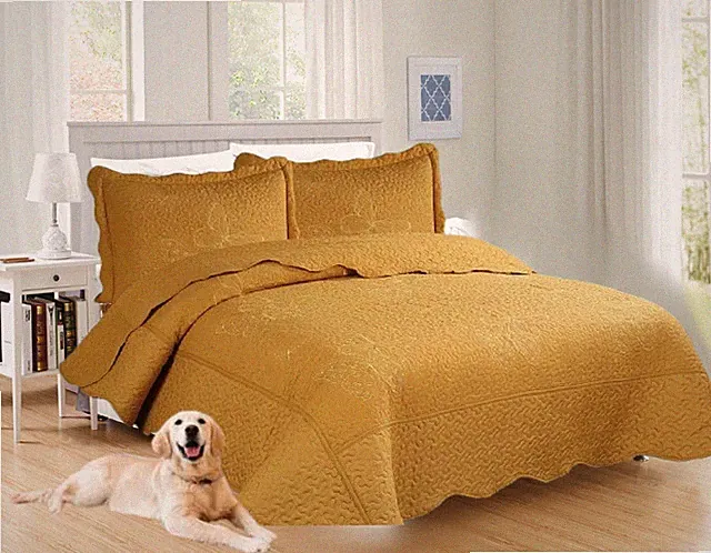 Nena 3pc Heavy Quilt Set Butterfly Gold Stitching Reversible Bedspread
