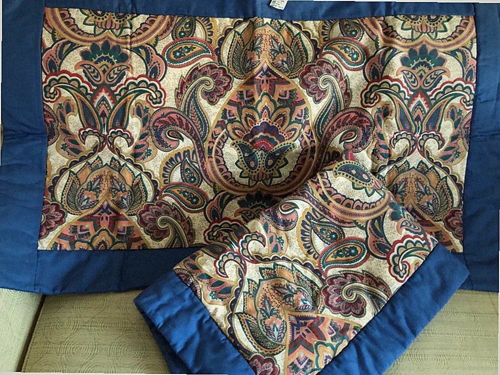 Pillow Shams 2 King Size blue gold paisley fits pillows 36 x 20 polyester cotton