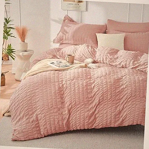 Rose Gold Duvet Cover Queen Size, Ultra Soft 3-Piece Seersucker Duvet Cover