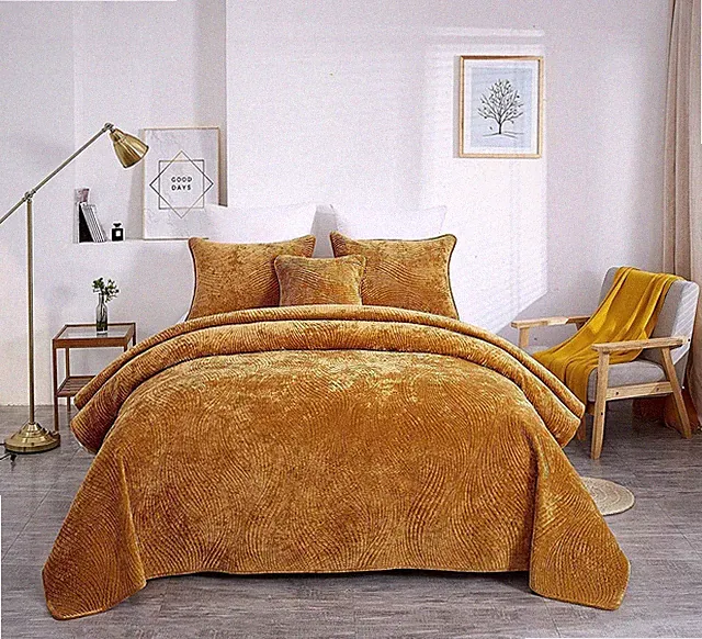 Tache Crushed Velvet Soft Plush Waves Bedspread Quilt Set